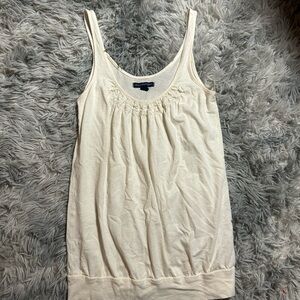 American Eagle Outfitters Cream Scoop-Neck Smocked Tank